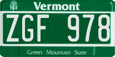 VT license plate ZGF978