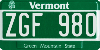 VT license plate ZGF980