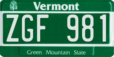 VT license plate ZGF981