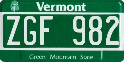 VT license plate ZGF982