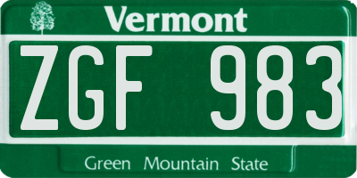 VT license plate ZGF983