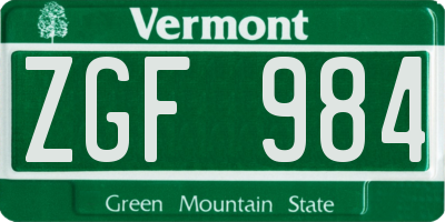 VT license plate ZGF984