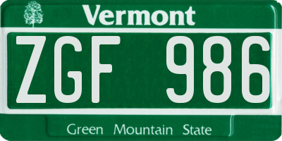 VT license plate ZGF986
