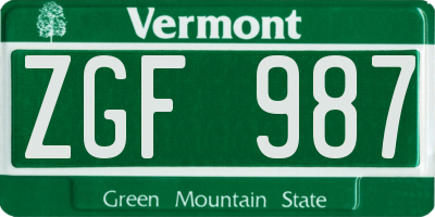 VT license plate ZGF987