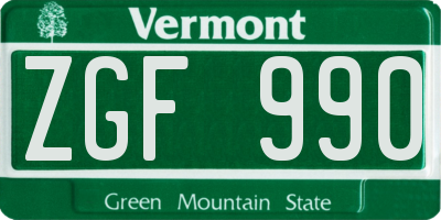 VT license plate ZGF990