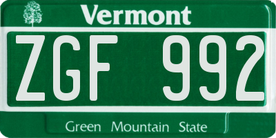 VT license plate ZGF992