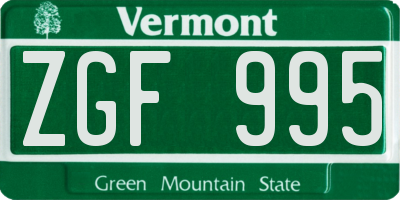 VT license plate ZGF995