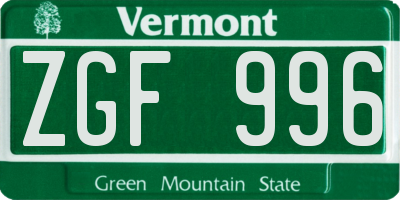 VT license plate ZGF996