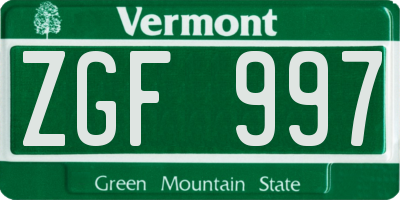 VT license plate ZGF997