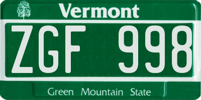 VT license plate ZGF998