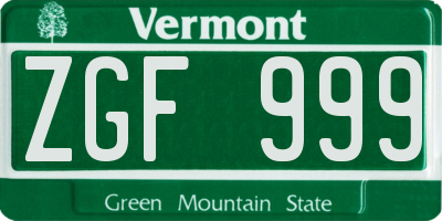 VT license plate ZGF999