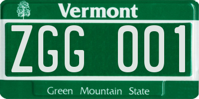 VT license plate ZGG001
