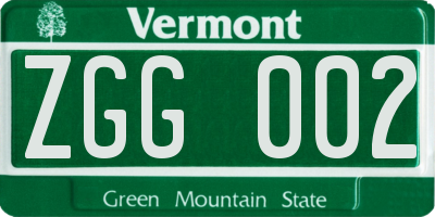 VT license plate ZGG002