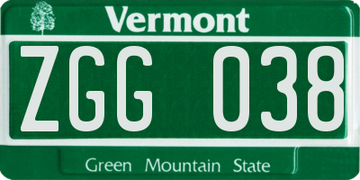 VT license plate ZGG038