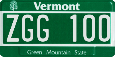 VT license plate ZGG100