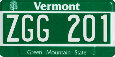 VT license plate ZGG201