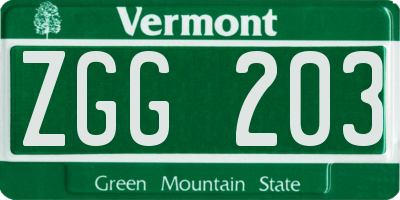 VT license plate ZGG203