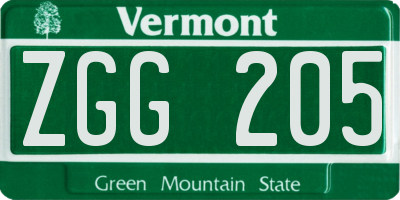 VT license plate ZGG205
