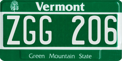VT license plate ZGG206