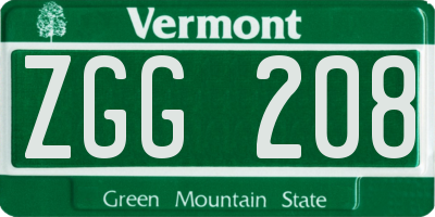 VT license plate ZGG208