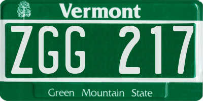 VT license plate ZGG217