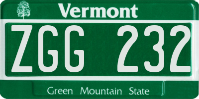 VT license plate ZGG232