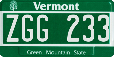 VT license plate ZGG233