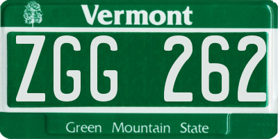 VT license plate ZGG262