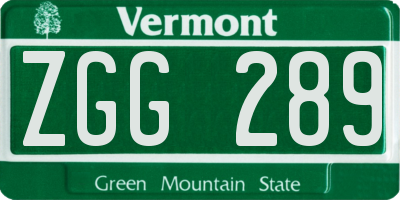 VT license plate ZGG289