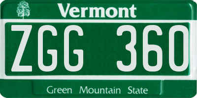 VT license plate ZGG360
