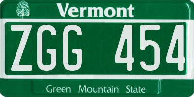 VT license plate ZGG454