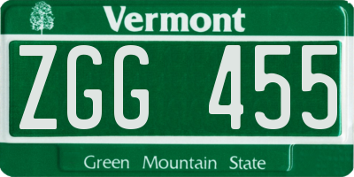 VT license plate ZGG455