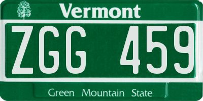 VT license plate ZGG459