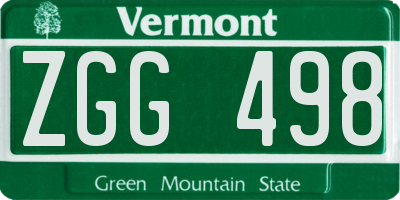 VT license plate ZGG498
