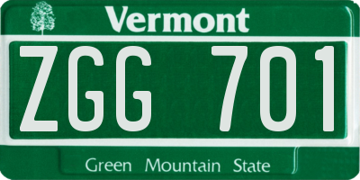 VT license plate ZGG701