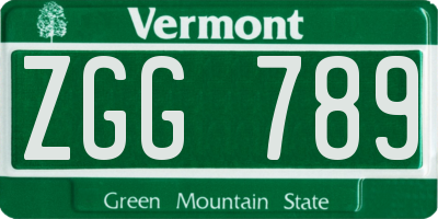 VT license plate ZGG789