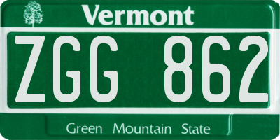 VT license plate ZGG862
