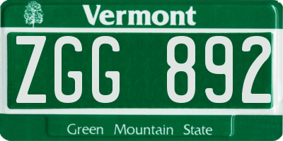 VT license plate ZGG892