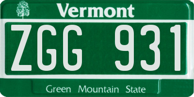 VT license plate ZGG931