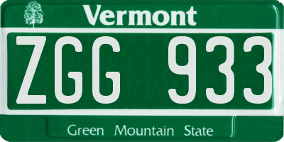 VT license plate ZGG933