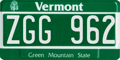 VT license plate ZGG962
