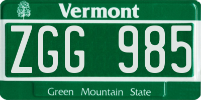 VT license plate ZGG985