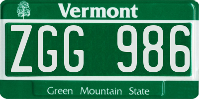 VT license plate ZGG986