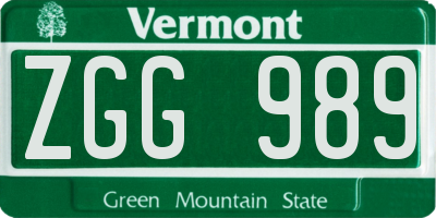 VT license plate ZGG989