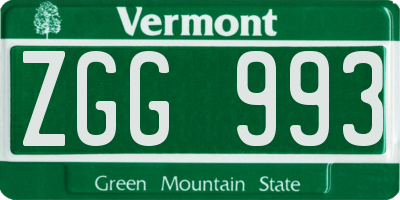 VT license plate ZGG993