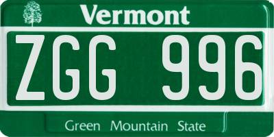 VT license plate ZGG996