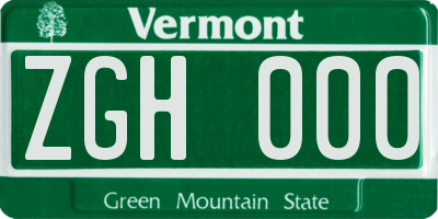 VT license plate ZGH000