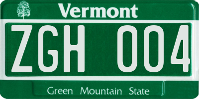 VT license plate ZGH004