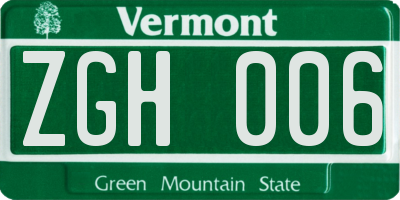 VT license plate ZGH006
