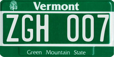 VT license plate ZGH007